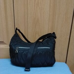 Quilted Black Crossbody Shoulder Bag With Leopard Print Lining